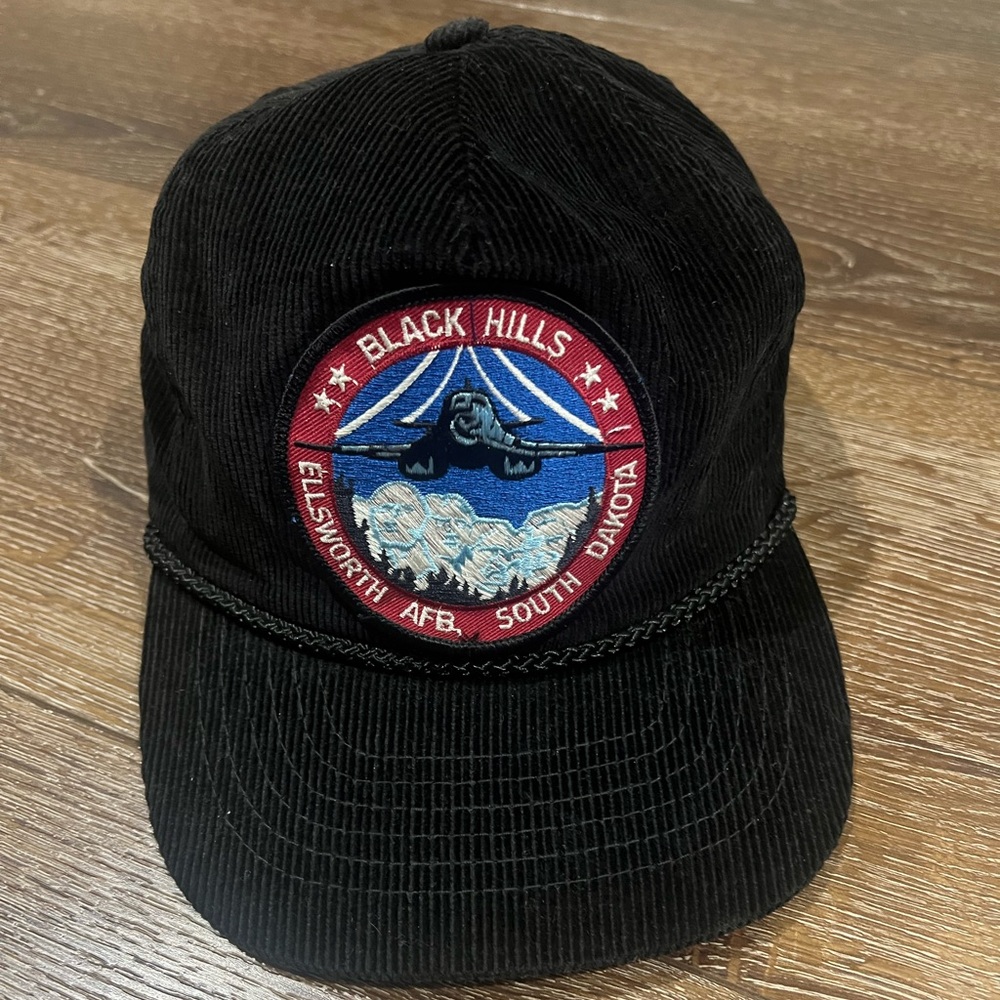 EUC Vintage Black Hills AFB South Dakota Corduroy Cap black adjustable size